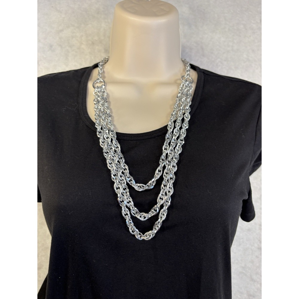 Womens Silver Tone Lightweight Chain Layered Necklace Glam Statement Event Bling